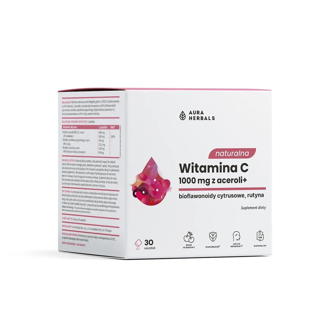 Aura Herbals - Vitamina C Naturale 1000 mg da Acerola, Bustine (30 pz.)