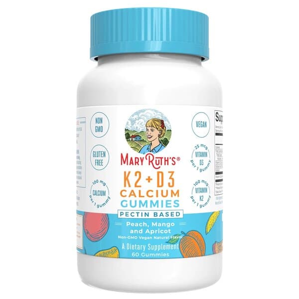 Caramelle gommose al calcio K2 + D3, pesca, mango e albicocca - 60 caramelle gommose