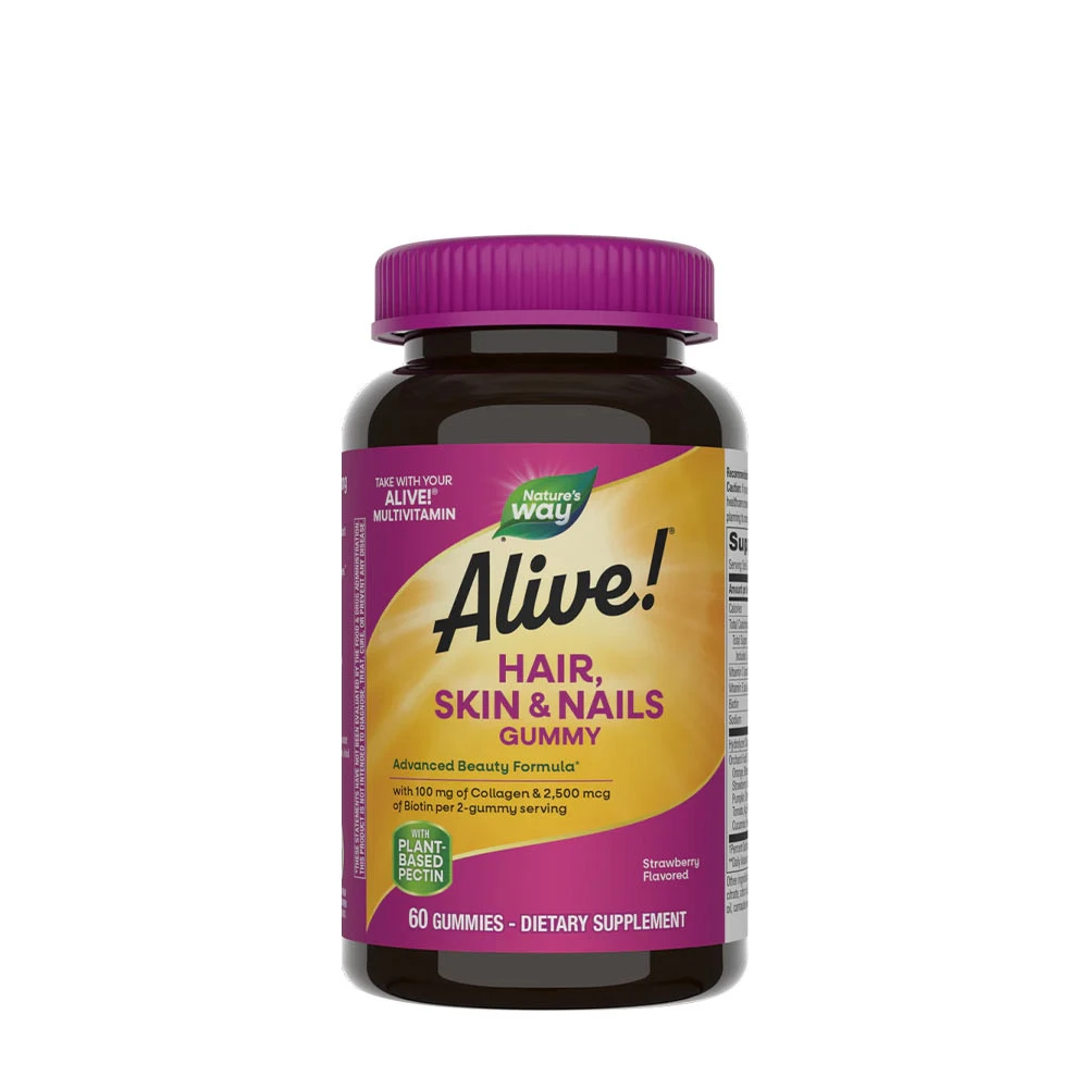 Nature's Way - Alive!® Gommose per Capelli, Pelle e Unghie (60 Gommose, Bustina alla Fragola)