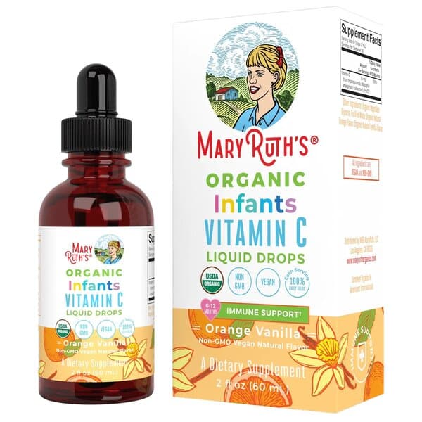 Gocce liquide di vitamina C per bambini organici, vaniglia arancione - 60 ml.