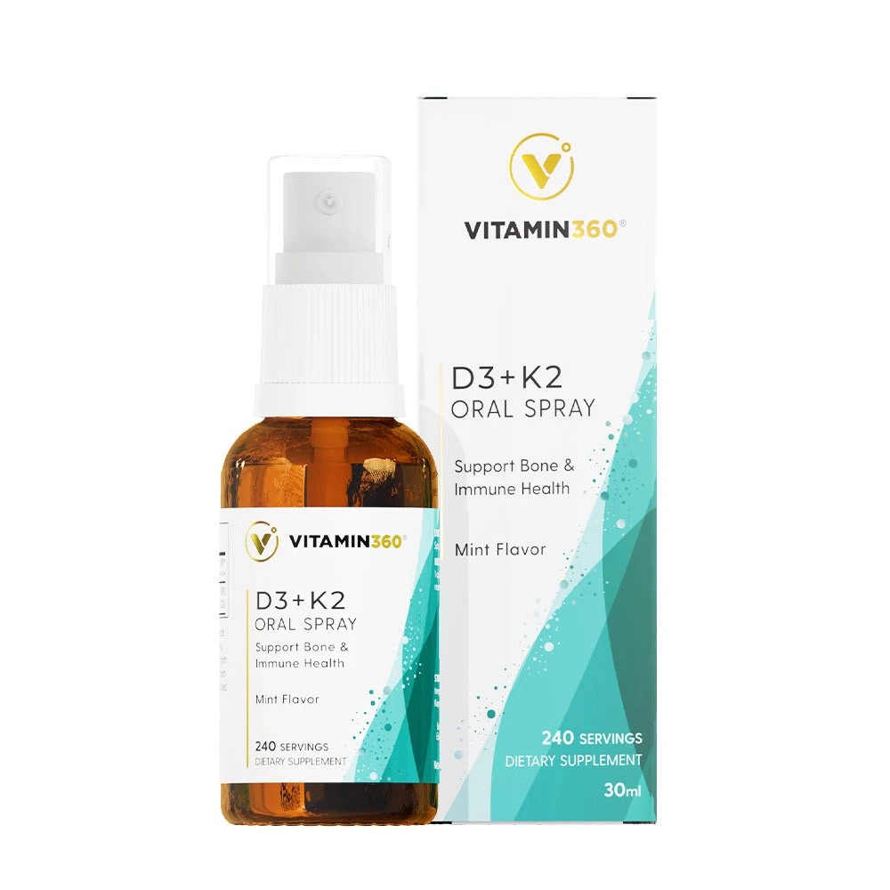 Vitamin360 - Spray Orale D3 + K2 (30 ml, Gusto Menta)